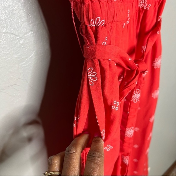 Loft Coral Daisy Wide Leg Tie Waist Jumpsuit - Picture 5 of 8